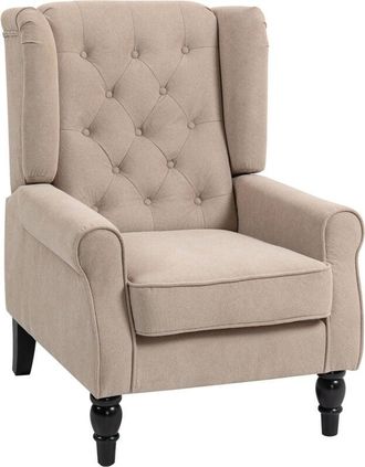 HOMCOM Accent Armchair Home Furniture Retro Tufted Club Wood Fabric, Beige