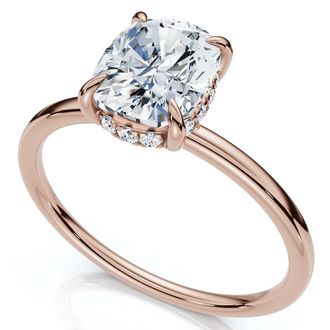 Pompeii3 Certified 2Ct Cushion Hidden Halo Diamond Engagement Ring 14k Gold Lab Grown