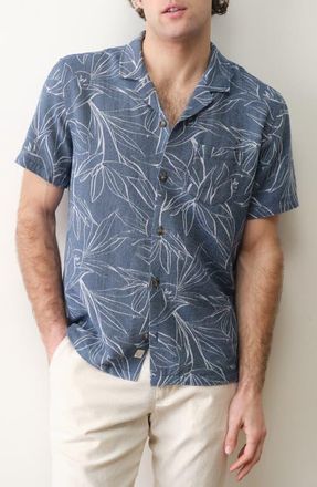 Marine Layer Jacquard Camp Shirt in Blue Floral at Nordstrom, Size Xx-Large