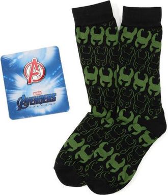 Cufflinks Inc. Loki Crew Socks & Lapel Pin Set in Black at Nordstrom, Size 10-13
