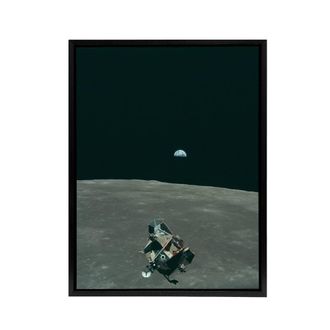 Artery8 NASA Earth Moon Space Lunar Module Mars Framed Canvas Wall Art Print in Black | Size: W24 x H32