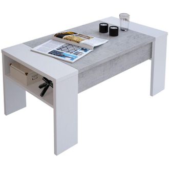 Dmora Tavolino da Salotto Corallo, un Vano, Forma Rettangolare, Piano Sollevabile, 98x50x43h cm Bianco