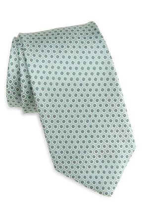 David Donahue Neat Floral Medallion Silk Tie in Green at Nordstrom