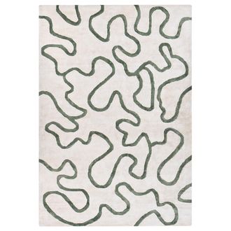 Beliani Alfombra Moderna De Viscosa Y Lana Hecha A Mano Con Motivos Abstractos Glamurosa 160 X 230 Cm Beige Claro Y Verde Kappar