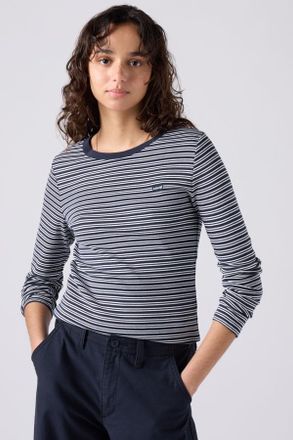 Levi's Camiseta de manga larga Essential Housemark - Mujer - XS - Azul / Mila Stripe Peacoat
