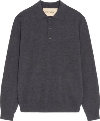 Valentino Garavani Wool Polo Shirt With VLogo Embroidery - Heren - Ronde hals truien - Grijs - M - Wol - Truien & Vesten