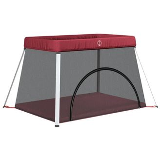 vidaXL Parque Infantil Para Beb&eacute;s Con Colch&oacute;n Tela Lino Rojo Vidaxl