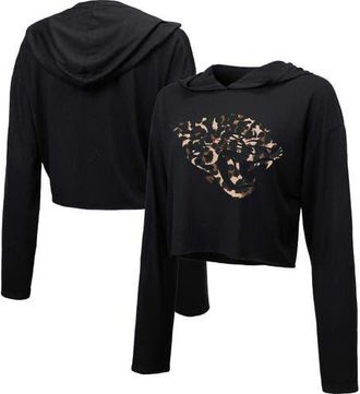 Majestic Threads Womens Majestic Threads Black Jacksonville Jaguars Leopard Cropped Pullover Hoodie at Nordstrom, Size Xx-Large