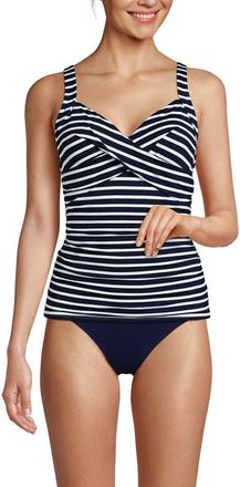 Lands End Plus Size DD-Cup Sweetheart Wrap Underwire Tankini Top in Deep Sea/white Media Stripes at Nordstrom, Size 8