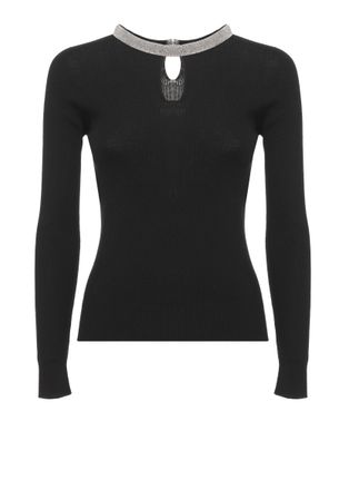 D.exterior Black Ribbed Cut-Out Wool Turtleneck Sweater