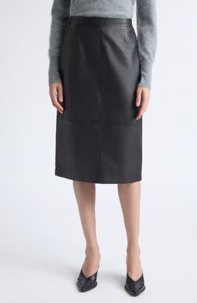 Altuzarra Hank Leather Midi Skirt in Black at Nordstrom, Size 38