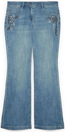 Fiorella Rubino Flare Jeans met Bloemenborduursel - Dames - Flared Jeans - Blauw - L - Katoen - Jeans