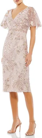Mac Duggal Embellished Illusion Butterfly Sleeve Cocktail Dress in Rose Pink at Nordstrom, Size 12