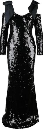 Elisabetta Franchi Black Polyamide Women Long Sequin Dress
