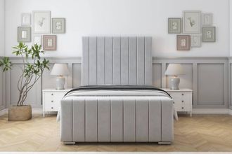 Sloomy California Plush Frame-Mattress - 50 Upholstered Headboard in Silver | Size: Double