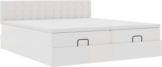 vidaXL Estructura De Cama Otomana Con Colchones Cuero Sint&eacute;tico Blanco Vidaxl