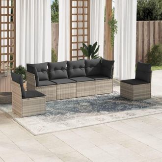 vidaXL Vidaxl - Set De Sof&aacute;s De Jard&iacute;n 6 Pzas Y Cojines Rat&aacute;n Sint&eacute;tico Gris