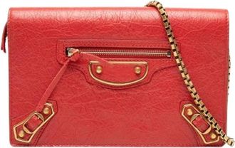Balenciaga Pre-owned Wallet on Chain - Dames - Vintage Schoudertas - Rood - ONE Size - Leer - Vintage
