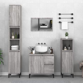 vidaXL Armario De Ba&ntilde;o Madera Contrachapada Gris Sonoma 30x30x100 Cm Vidaxl