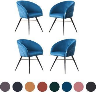 Life Interiors Life Interiors - Set of 4 Vittorio Modern Velvet Dining Chairs - Ergonomic Curved back with Metal Legs - Armchair for Dining Room Kitchen Living Room