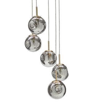 Beliani L&aacute;mpara De Techo De Vidrio Transparente Lat&oacute;n 119 Cm Colgante 5 Luces Ralfes