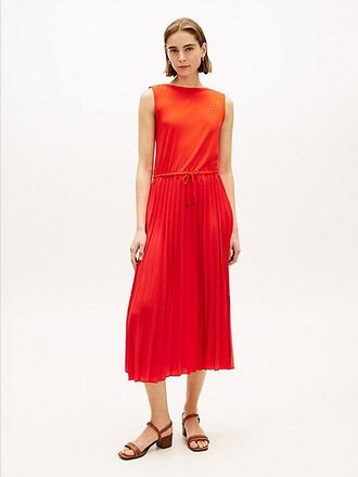 Tommy Hilfiger Pleated Sleeveless Slim Midi Dress