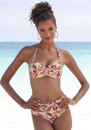 s.Oliver B&uuml;gel-Bandeau-Bikini-Top S.OLIVER Bauhinia, Damen, Gr. 36, Cup B, beige (creme bedruckt), Recycling-Polyamid, floral, Bikini-Oberteile B&uuml;gel-Bandeau-B