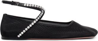Amina Muaddi Kristallen Ballerina Flats met Mesh - Dames - Ballerinas - Zwart - 38 1/2 EU - Schoenen