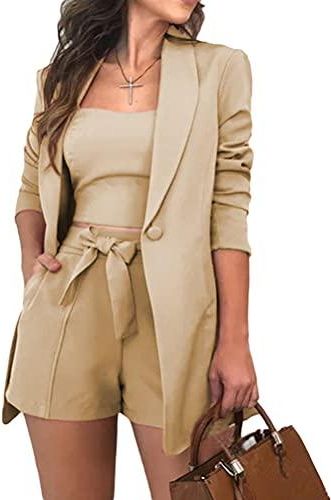 Ensemble Tailleur Femme 2 Pièces - Blazer Et Short De Bureau, Coupe Slim Fit, Pour Travail, Soirée Ou Quotidien Chic