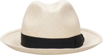 Borsalino Stro Panama Hoeden met Contrasterende Hoofdband - Heren - Hoeden - Beige - 58 CM - Accessoires