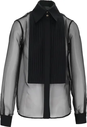 Elisabetta Franchi Translucent Pleated Bib Classic Collar Blouse
