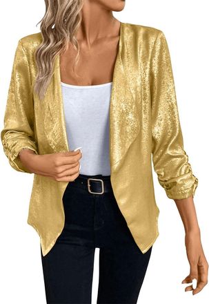 Generic Metallic Shiny Cardigan for Women UK Casual Open Front Long Sleeve Sparkly Club Party Blazer Jackets Stylish Sequin Glitter Wedding Dance Tops Outerwe