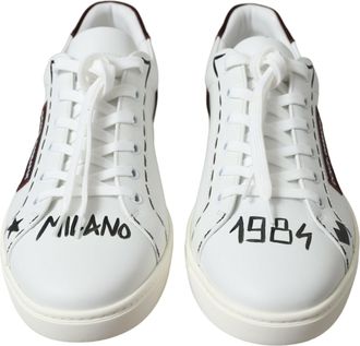 Dolce & Gabbana White Bordeaux Leather Logo Low Top Sneakers Mens Shoes