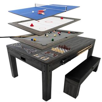 MonsterShop 7-In-1 Games Table & Storage Bench - Grey