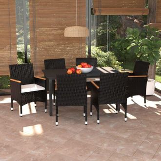 vidaXL Set De Comedor De Jard&iacute;n 7 Pzas Y Cojines Rat&aacute;n Sint&eacute;tico Negro Vidaxl