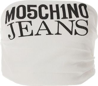 Moschino Logo Top Crop Print Wit Geribbeld - Dames - Tops zonder mouwen - Wit - L - Tops