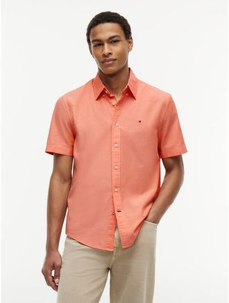 Tommy Hilfiger Mens Regular Fit Short-Sleeve Oxford Shirt - Orange - XXXL