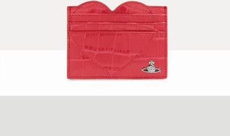 Vivienne Westwood Heart Card Holder Emboss Croc Leather Coral One Size Women
