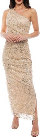 OLEG CASSINI Sequin Branch One-Shoulder Dress in Champagne at Nordstrom Rack, Size X-Large