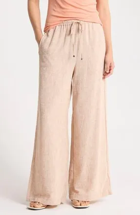 Max Studio Crinkled Drawstring Waist Pants in Mocha at Nordstrom Rack, Size X-Large