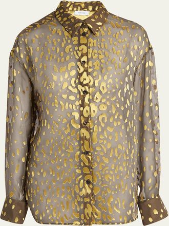 Ferragamo Leopard Devore Button-Down Shirt