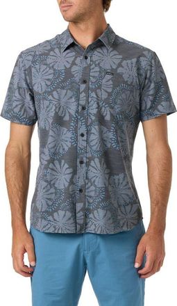 O'Neill UPF Slub Standard Short Sleeve Performance Button-Up Shirt in Black at Nordstrom, Size Xx-Large