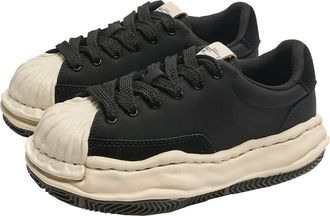 Generic Retro Black Thick Soled Shoes with Comfortable and Breathable Patchwork Leather Surface for Couples Casual Sports Board Shoes (Black,6.5)