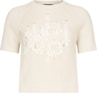 Liu Jo Rondgebreide trui - Dames - Ronde hals truien - Beige - M - Truien & Vesten