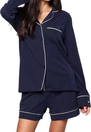 Petite Plume Pima Long Sleeve Short Set In French Navy