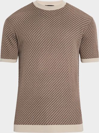 Emporio Armani Mens Micro-Jacquard Honeycomb Short-Sleeve Crewneck Sweater