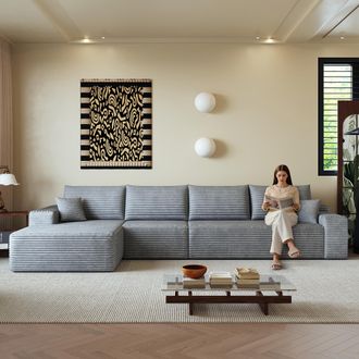 STILVORA Divano Modulare 4 Posti In Velluto A Coste Con Chaise Longue Sinistra, Senza Montaggio, Grigio