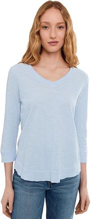 Elliott Lauren Garment Dye Tees - V-neck 3/4 Sleeve T-Shirts Womens T Shirt Sky Blue : XS, Cotton