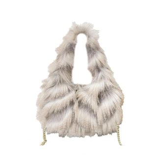 Generic Womens Plush Bags Fuzzy Shoulder Bag Ladies Faux Fur Crossbody Shaggy Fluffy Handbag With Chain Strap For Travel Work Shopping Dates(Grey)