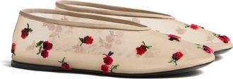 Khaite Marcy Embroidered Mesh Flat in Beige/Raspberry at Nordstrom, Size 9.5Us